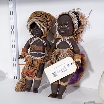 Two Vintage Metti Australia Dolls in PNG Tribal Costume