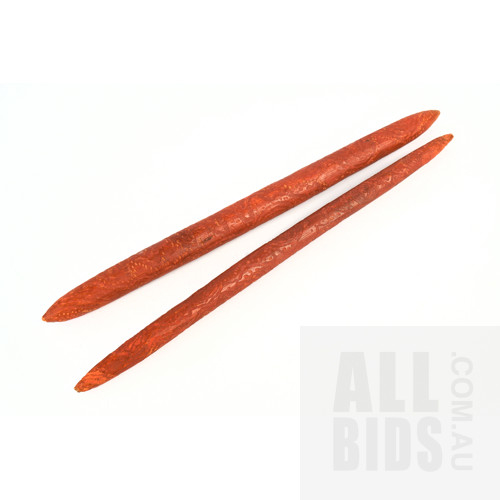 Aboriginal Carved and Ochre Stained Clapping Sticks