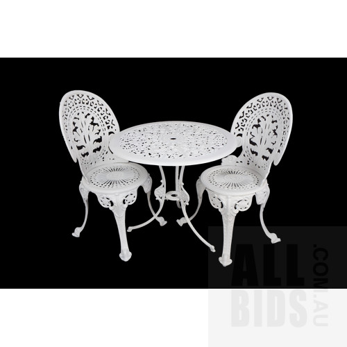 Cast Alloy 'Coalbrookdale' Style Outdoor Table and Two Chairs
