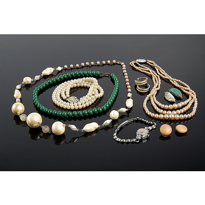 Assorted Costume Jewellery, Two Pearl Necklaces, Unicorn Ladies Watch