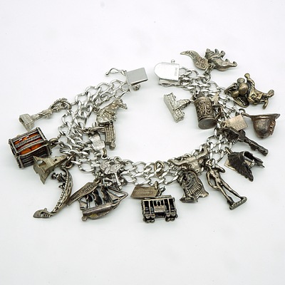 Sterling Silver Charms Bracelet with Various Sterling Silver Charms