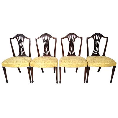 Four Edwardian Hepplewhite Style Mahogany Dining Chairs with Carved Wheat Sheaf Decoration