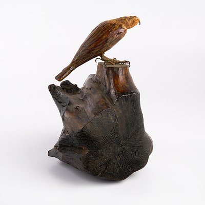 Vintage Hand Carved Bird of Prey on Natural Timber Stand