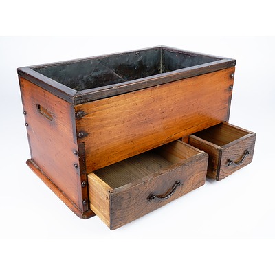 Antique Japanese Hibachi with Hand Forged handles and Fittings, Two Drawers Below