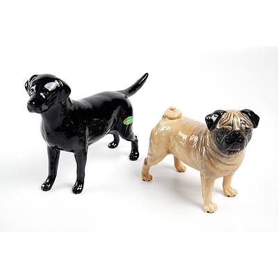 Beswick Porcelain Labrador and Beswick Pug Dog Figures
