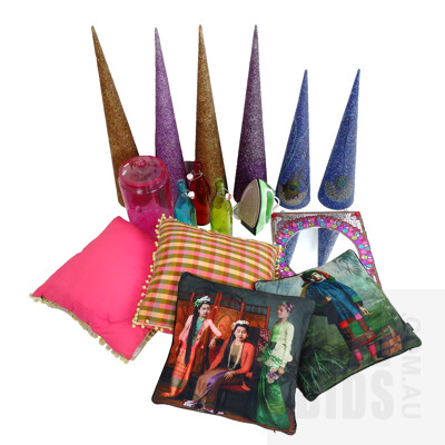 Six Graduated Glitter Cones, Four Decorative Cushions and More