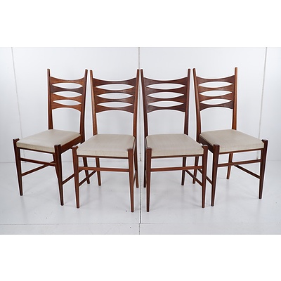 Set of Four Hand Crafted Jarrah Dining Chairs with Satin Vinyl Upholstered Seats - Circa 1970s