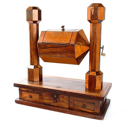 Victorian Mahogany and Brazilian Rosewood Revolving Ballot Box - Mid to Late 19th Century