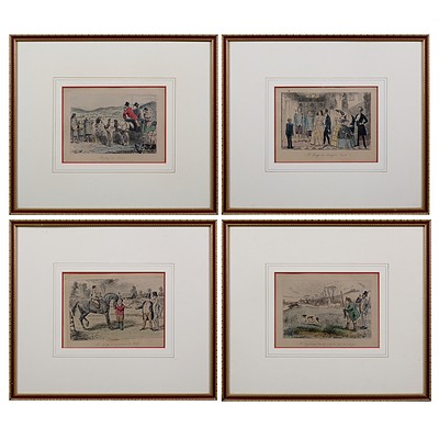 Four Framed Hand-Coloured Engravings, Including 'Hunting the Hounds'