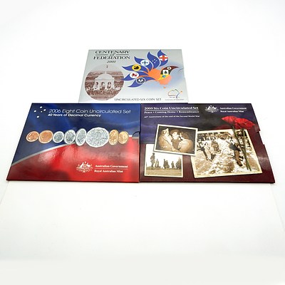 Three Uncirculated Coins Sets, 2001, 2006 and 2005