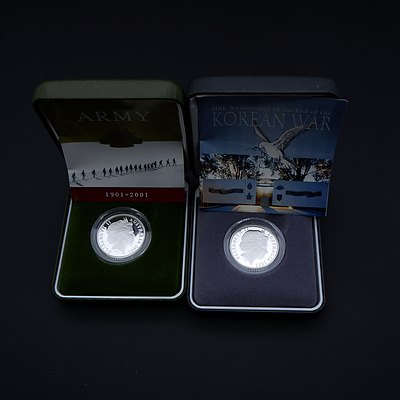RAM 2003 Silver Proof $1 Korean War Coin and 2001 Silver Proof $1 Centenary of the Army Coin