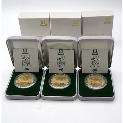 Three RAM 1988 $5 Proof Parliament House Coins