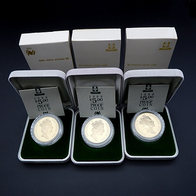 Three RAM 1988 $5 Proof Parliament House Coins