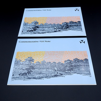 Two 1988 Australian Bicentennial Commemorative $10 Notes, AA08104582 and AA18095298