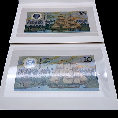 Two 1988 Australian Bicentennial Commemorative $10 Notes, AA08104582 and AA18095298