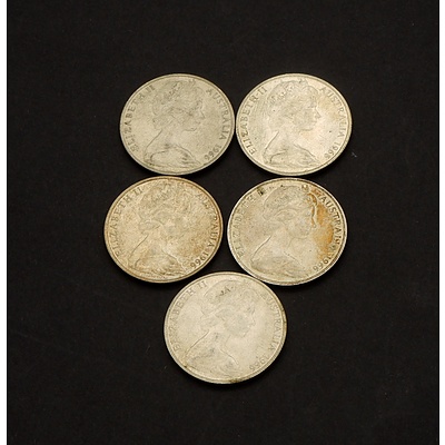 Five Australian 1966 50 Cent Coins