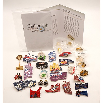 Collection of Pins, AFL, Cricket, Gallipoli, Hawks, Coca Cola and More