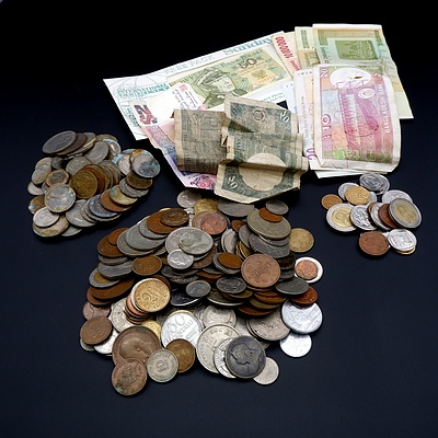 Large Collection of International Coins and Banknotes, Zimbabwe, South Africa, New Zealand, Singapore, Hong Kong and More
