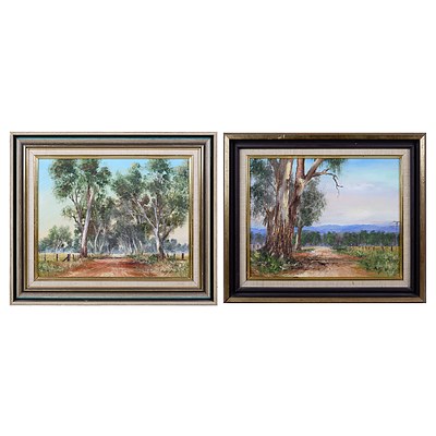 Betty Scott, Two Oil on Board Paintings, Untitled (Country Road) & Gum Trees Condobolin (2)