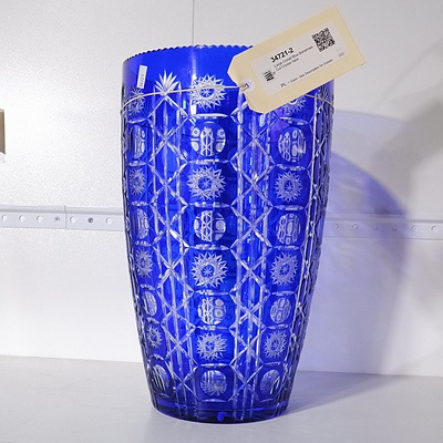 Large Cobalt Blue Bohemian Cut Crystal Vase