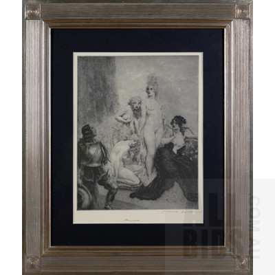 Two Framed Norman Lindsay Reproduction Prints, Armoured & The Funeral March of Don Juan, each 62 x 52 cm (2)