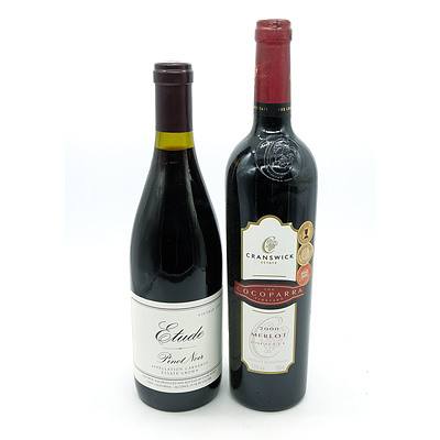 Etude 2009 Estate Grown Pinot Noir (Napa Valley California) and Cranswick Eatate 2000 Merlot - Lot of Two Bottles (2)