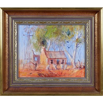 Brian V. Nunan (born 1932), Dry Well & Deserted Farmhouse; Windswept Cottage Near Burra, South Australia (2), Oil on Canvas on Board, each 19 x 24 cm 