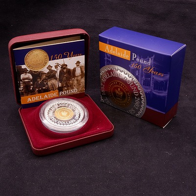 2002 RAM 150 Years Adelaide Pound, $10 Silver (99.9%) and 24ct Gold Plated Proof Coin