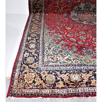 Monumental Persian Tabriz Hand Knotted Wool Pile Room Sized Carpet with Central Medallion and Shah Abbas Field