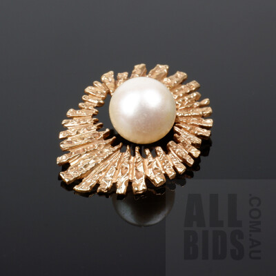 9ct Yellow Gold Pendant with White Cultured Pearl, 1.2g