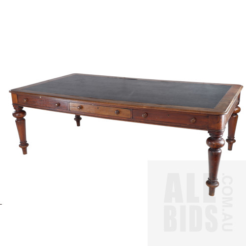 Impressive Victorian Mahogany Six Drawer Library Table with VR Crown Stamp to Locks, Circa 1880
