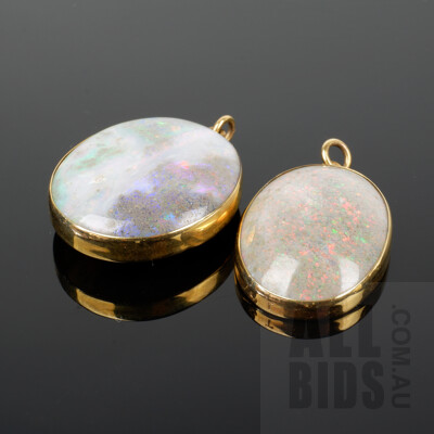 Two 9ct Yellow Gold Boulder Opal Pendants