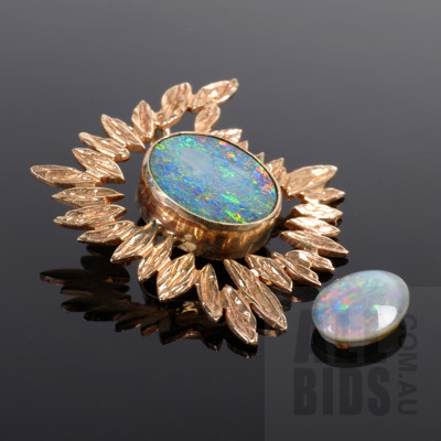 9ct Red Gold Opal Doublet Pendant, Good Play of Colour, 2.9g with Opal Triplet