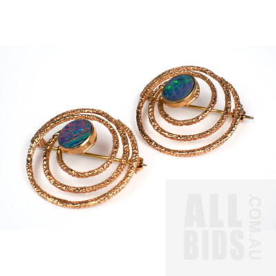 Pair of 9ct Yellow Gold Opal Doublet Brooches, 7.5g