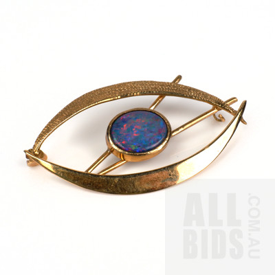 9ct Yellow Gold Opal Doublet Brooch, 2.7g