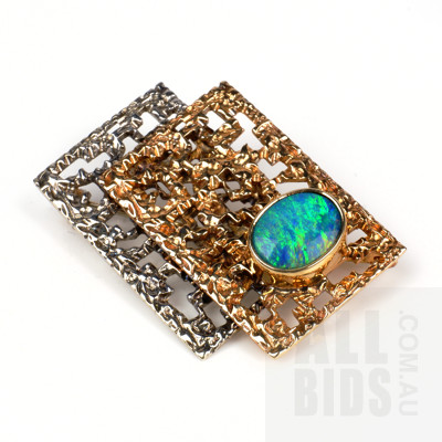 9ct Yellow and White Gold Abstract Brooch with Opal Doublet, 8g
