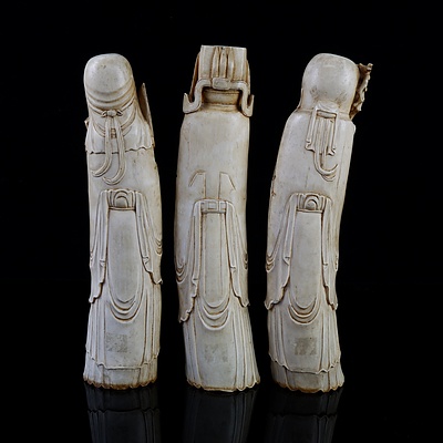 Fine Set of Three Large Chinese Qing Dynasty Carved Ivory Immortals, 19th Century