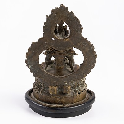 Cast Bronze Figure of Buddha Amitayus Seated Beneath a Flaming Mandorla on a Double Lotus Base