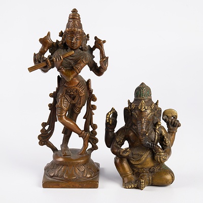 Indian Cast Bronze Figure of Ganesh and Krishna