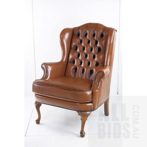 Moran Tan Leather Deep Buttoned Chesterfield Wingback Armchair
