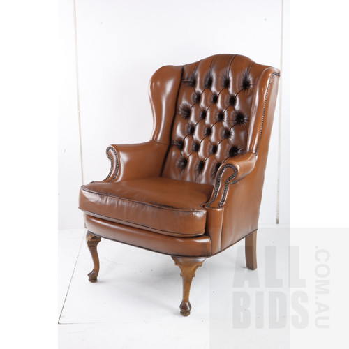 Moran Tan Leather Deep Buttoned Chesterfield Wingback Armchair