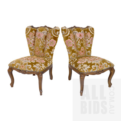 Pair of Chic Louis Style Side Chairs with Cut Velvet Upholstery, Mid 20th Century