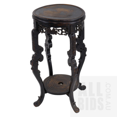 Antique Japanese Carved and Japanned Plant Stand, Meiji Period 1868-1912, 