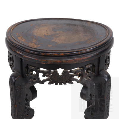 Antique Japanese Carved and Japanned Plant Stand, Meiji Period 1868-1912, 