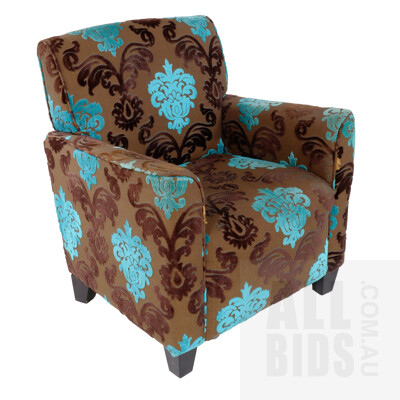 Contemporary Armchair with Cut Velvet Upholstery