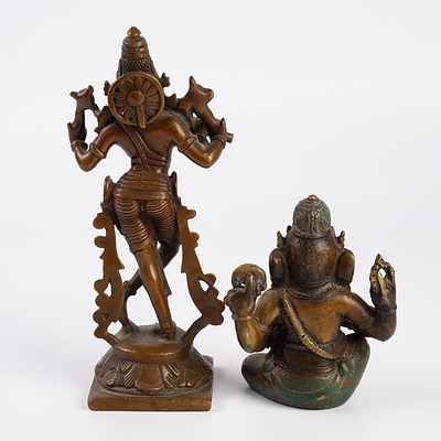 Indian Cast Bronze Figure of Ganesh and Krishna