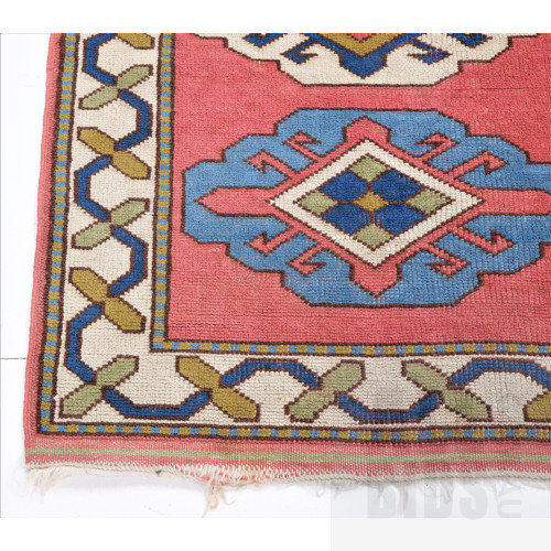 Hand Knotted Wool Pile Caucasian Rug with Three Guls