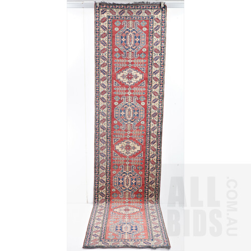 Hand Knotted Wool Pile Caucasian Design Runner