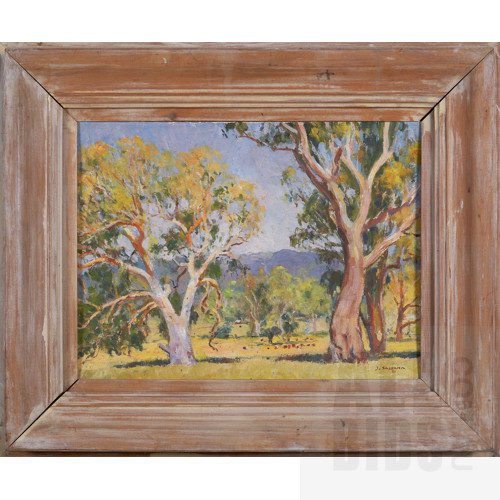 John Salvana (1873-1956), Australian Pastoral Landscape, Oil on Board, 30 x 40 cm