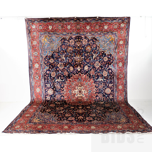 Very Large Impressive Room Size Persian Sarouk Hand Knotted Thick Pile Wool Carpet